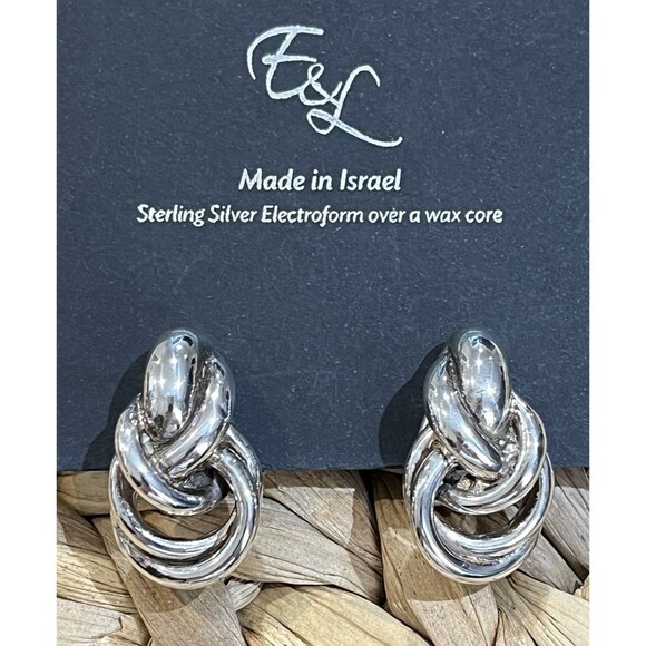E&L Sterling Israel Knot Earrings Omega Closure Electroform NOC Dimensional NEW - Picture 1 of 7